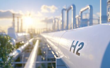 Instalacja przemysłowa z rurociągami oznaczonymi symbolem H₂ do przesyłu wodoru