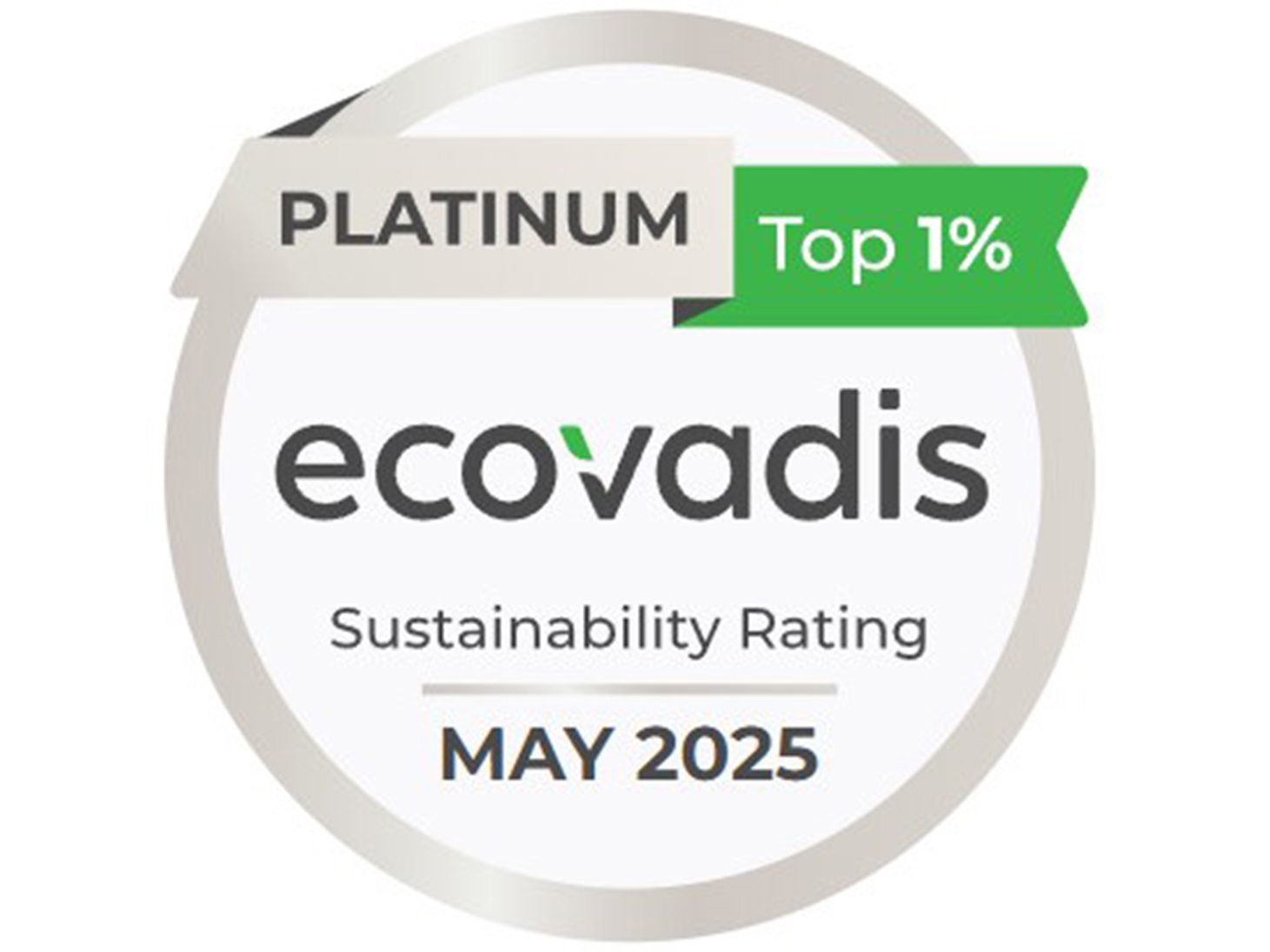Odznaka platynowego medalu EcoVadis z napisem „Top 1%” i datą maj 2025