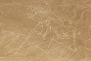 Geoglif przedstawiający małpę w parku archeologicznym Nazca w Peru
