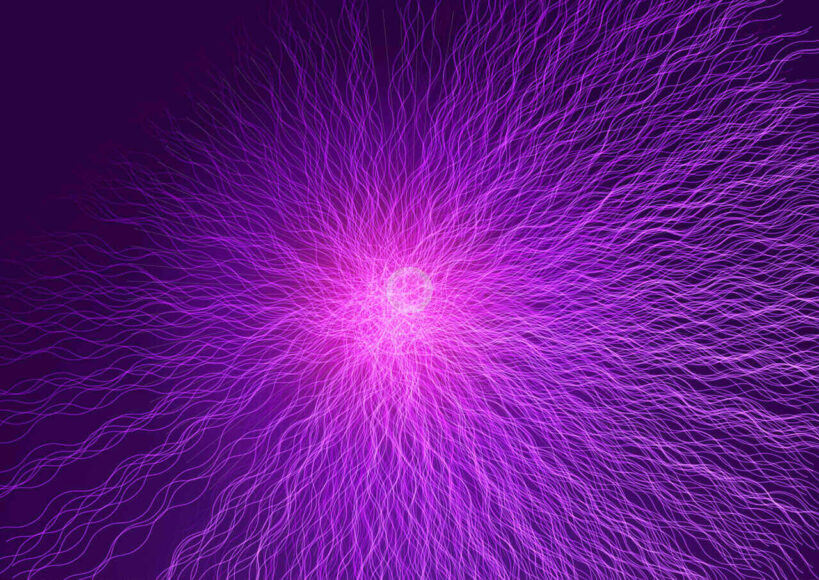 Wizualizacja symbolizująca energię jądrową w formie promieni światła